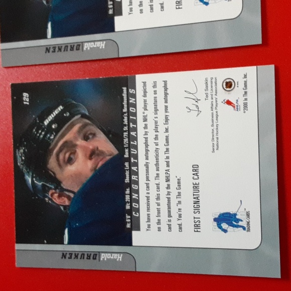 AUTOGRAPHED Harold Druken Vancouver Canucks NHL Hockey Cards x 2 - Picture 5 of 6